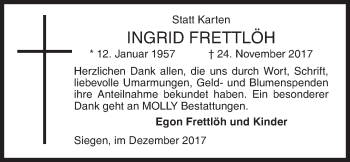 Traueranzeige von Ingrid Frettlöh von Siegener Zeitung