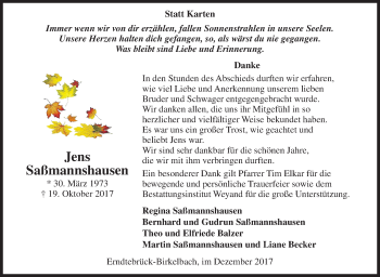 Traueranzeige von Jens Saßmannshausen von Siegener Zeitung