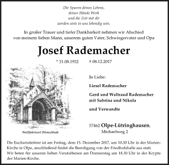 Traueranzeige von Josef Rademacher von Siegener Zeitung