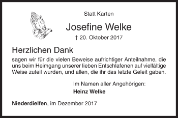 Traueranzeige von Josefine Welke von Siegener Zeitung
