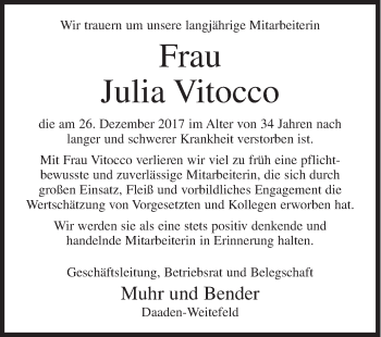 Traueranzeige von Julia Vitocco von Siegener Zeitung