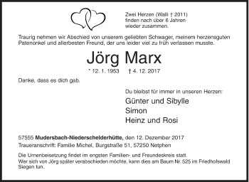 Traueranzeige von Jörg Marx von Siegener Zeitung