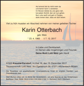 Traueranzeige von Karin Otterbach von Siegener Zeitung