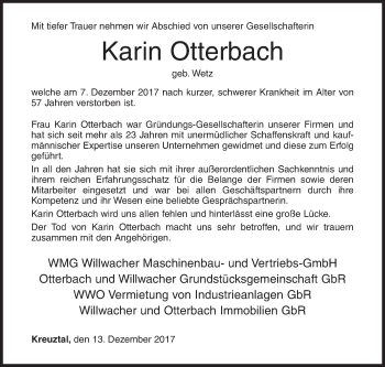 Traueranzeige von Karin Otterbach von Siegener Zeitung