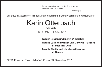 Traueranzeige von Karin Otterbach von Siegener Zeitung