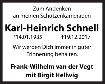 Traueranzeige von Karl-Heinrich Schnell von Siegener Zeitung