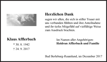 Traueranzeige von Klaus Afflerbach von Siegener Zeitung
