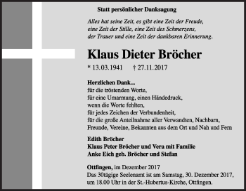 Traueranzeige von Klaus Dieter Bröcher von Siegener Zeitung