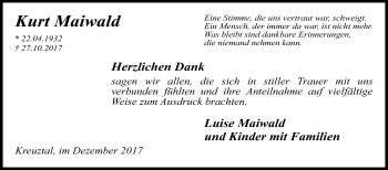 Traueranzeige von Kurt Maiwald von Siegener Zeitung