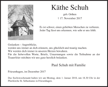 Traueranzeige von Käthe Schuh von Siegener Zeitung