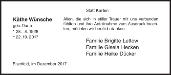Traueranzeige von Käthe Wünsche von Siegener Zeitung