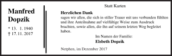Traueranzeige von Manfred Dopzik von Siegener Zeitung