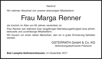 Traueranzeige von Marga Renner von Siegener Zeitung