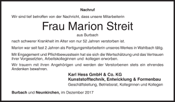 Traueranzeige von Marion Streit von Siegener Zeitung