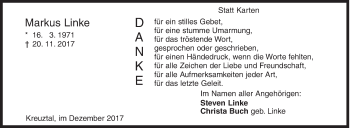 Traueranzeige von Markus Linke von Siegener Zeitung