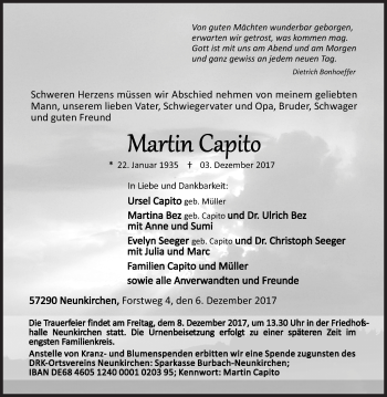 Traueranzeige von Martin Capito von Siegener Zeitung