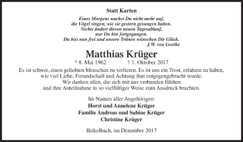 Traueranzeige von Matthias Krüger von Siegener Zeitung