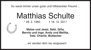 Traueranzeige von Matthias Schulte von Siegener Zeitung