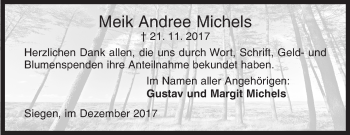 Traueranzeige von Meik Andree Michels von Siegener Zeitung