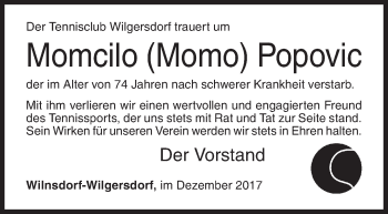 Traueranzeige von Momcilo Momo Popovic von Siegener Zeitung