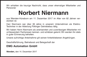Traueranzeige von Norbert Niermann von Siegener Zeitung