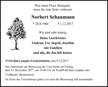 Traueranzeige von Norbert Schaumann von Siegener Zeitung
