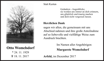 Traueranzeige von Otto Womelsdorf von Siegener Zeitung