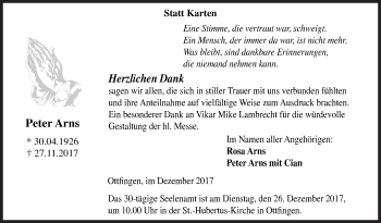 Traueranzeige von Peter Arns von Siegener Zeitung