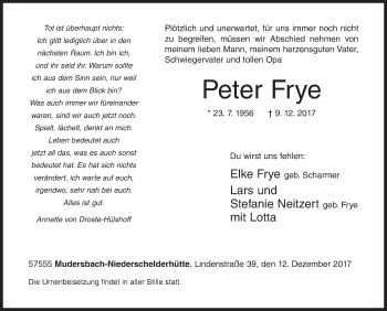 Traueranzeige von Peter Frye von Siegener Zeitung