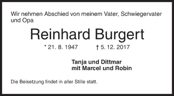 Traueranzeige von Reinhard Burgert von Siegener Zeitung