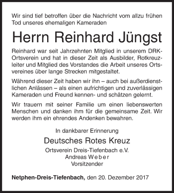 Traueranzeige von Reinhard Jüngst von Siegener Zeitung