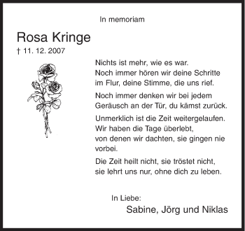 Traueranzeige von Rosa Kringe von Siegener Zeitung