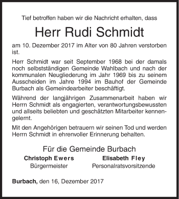 Traueranzeige von Rudi Schmidt von Siegener Zeitung