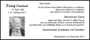 Traueranzeige von Rudolf Eutebach von Siegener Zeitung