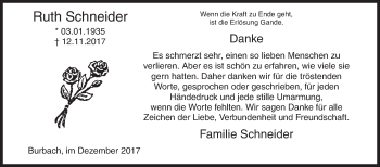 Traueranzeige von Ruth Schneider von Siegener Zeitung