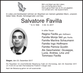 Traueranzeige von Salvatore Favilla von Siegener Zeitung