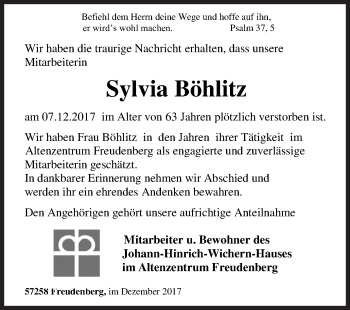 Traueranzeige von Sylvia Böhlitz von Siegener Zeitung