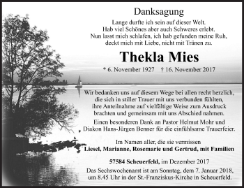 Traueranzeige von Thekla Mies von Siegener Zeitung