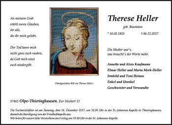 Traueranzeige von Therese Heller von Siegener Zeitung