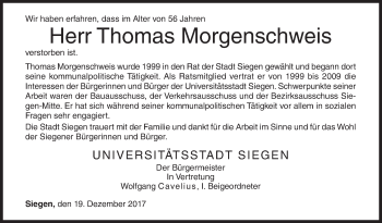 Traueranzeige von Thomas Morgenschweis von Siegener Zeitung