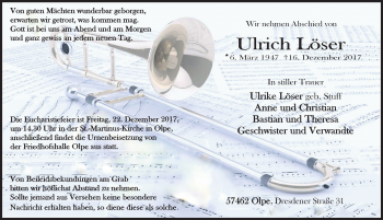 Traueranzeige von Ulrich Löser von Siegener Zeitung