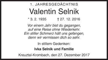 Traueranzeige von Valentin Selnik von Siegener Zeitung