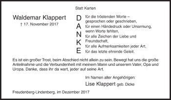 Traueranzeige von Waldemar Klappert von Siegener Zeitung