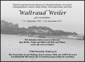 Traueranzeige von Waltraud Weiler von Siegener Zeitung