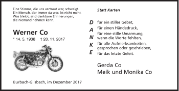 Traueranzeige von Werner Co von Siegener Zeitung
