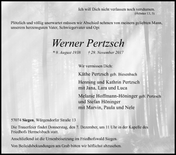 Traueranzeige von Werner Pertzsch von Siegener Zeitung
