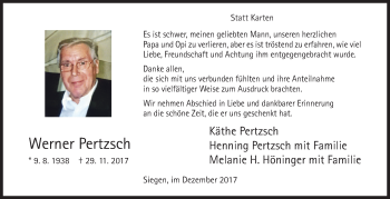 Traueranzeige von Werner Pertzsch von Siegener Zeitung