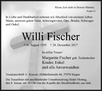 Traueranzeige von Willi Fischer von Siegener Zeitung