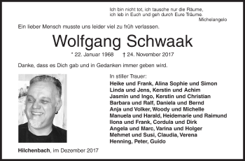 Traueranzeige von Wolfgang  Schwaak von Siegener Zeitung