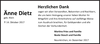 Traueranzeige von Änne Dietz von Siegener Zeitung